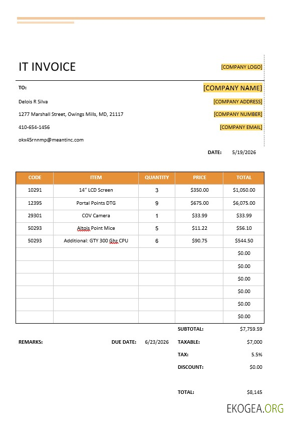 Modèle de facture informatique simple